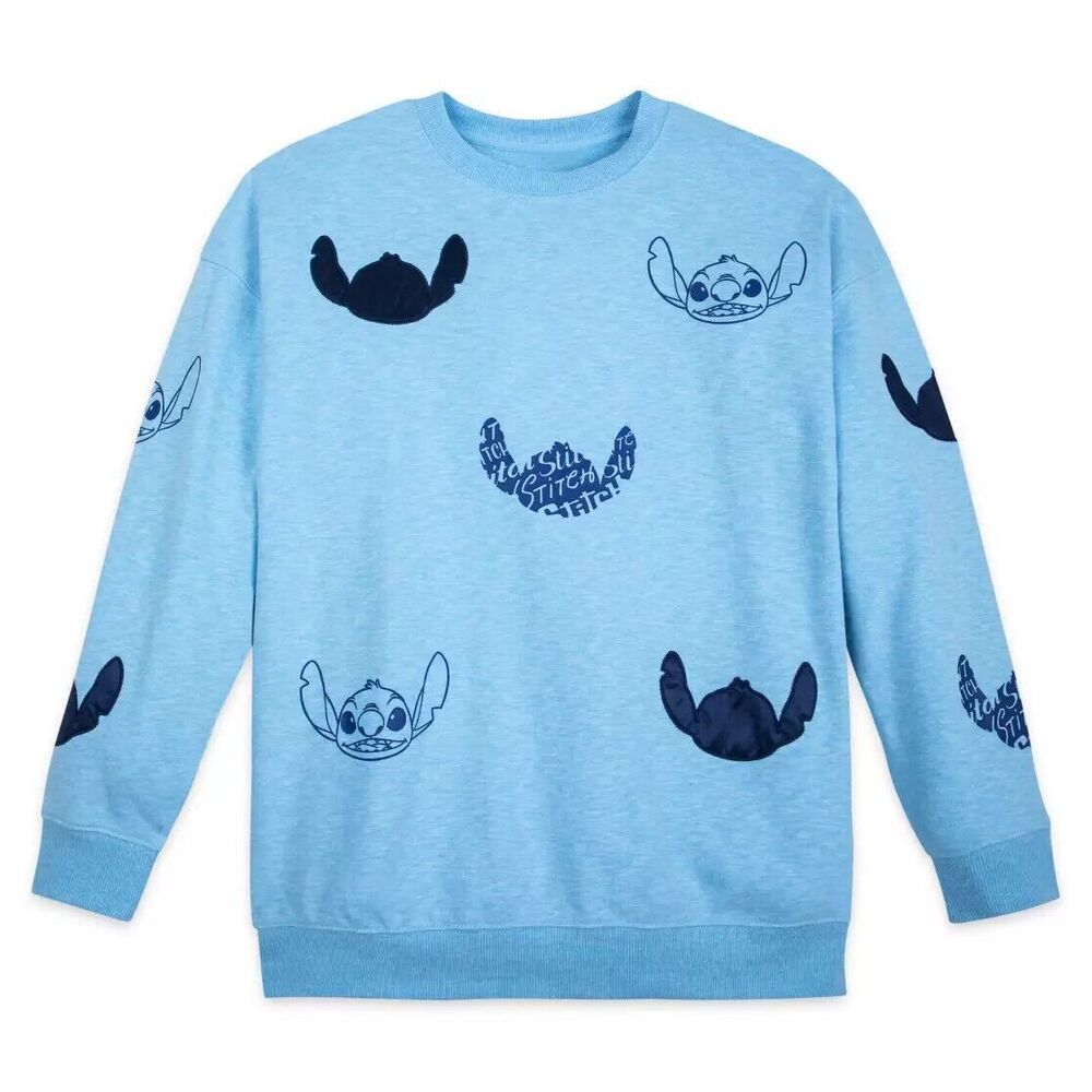 Stitch Blue Icon Pullover Sweatshirt Women Lilo & Stitch Size Medium Embroidered
